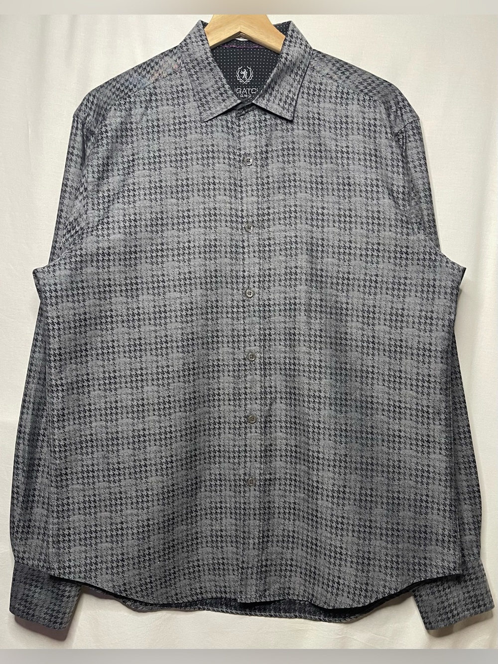 Bugatchi Uomo Gray & Black Houndstooth Dress Shirt